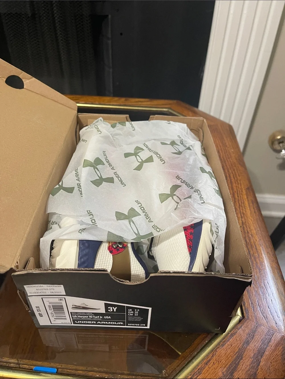 Under Armour Kids Cream, Navy & Red Star Accent Sneakers